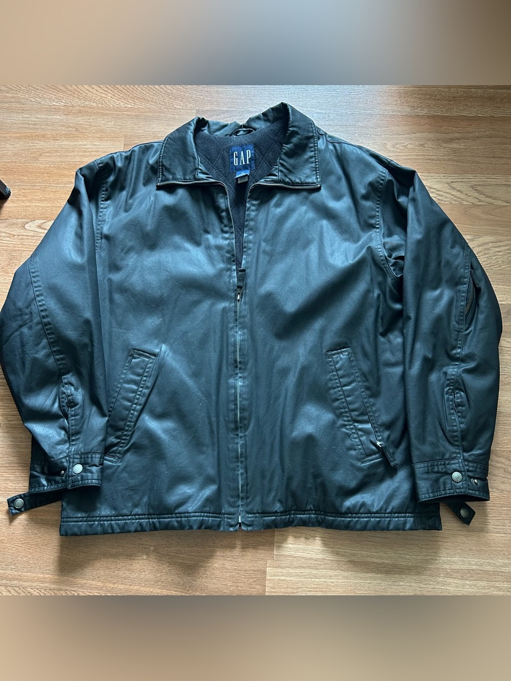 Vintage Y2K GAP Black Leather Coat Jacket Size XL 90s